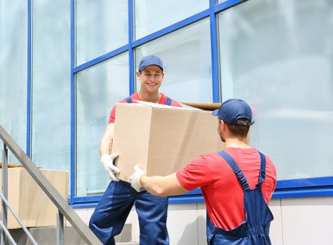 Boxes and furniture prepared for storage during a house move